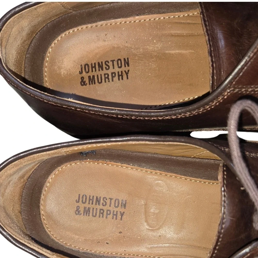 Johnston‎ & Murphy Mens Brown Leather Cap Toe Oxford Dress Shoes Size 10.5M
